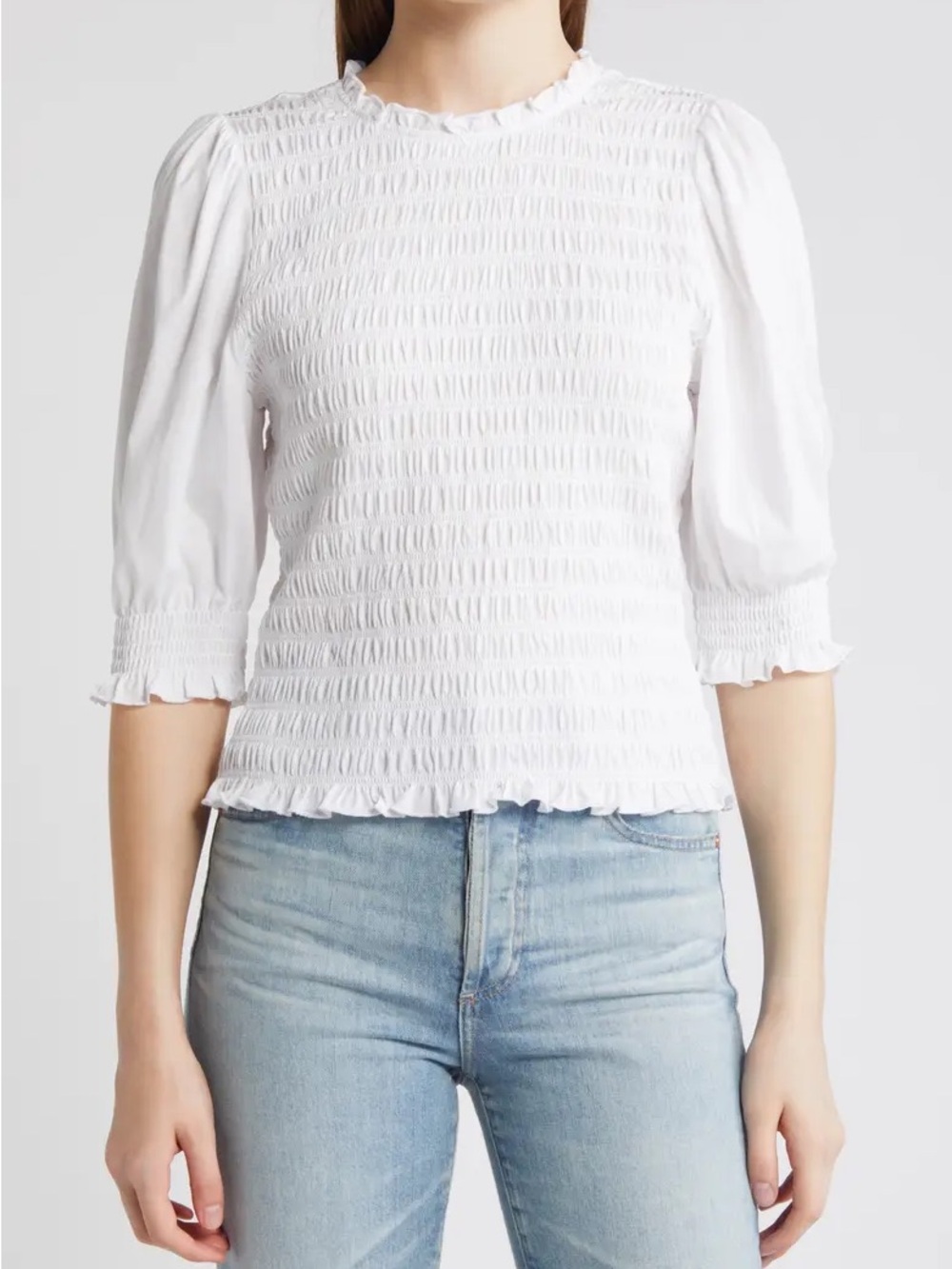 Veronica Beard Langston Smocked Ruffle Blouse in White Size XS